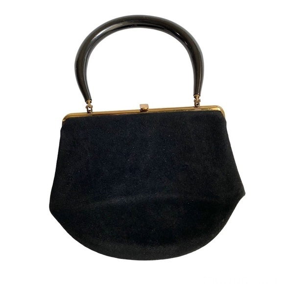 Vintage 50s 60s Morris Moskowitz Velvet Evening Bag Mini Black Top Handle Purse - Picture 2 of 10